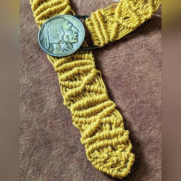 Vintage Boho Western Macrame With Indian Head Buckle Belt - Picture 4 of 10